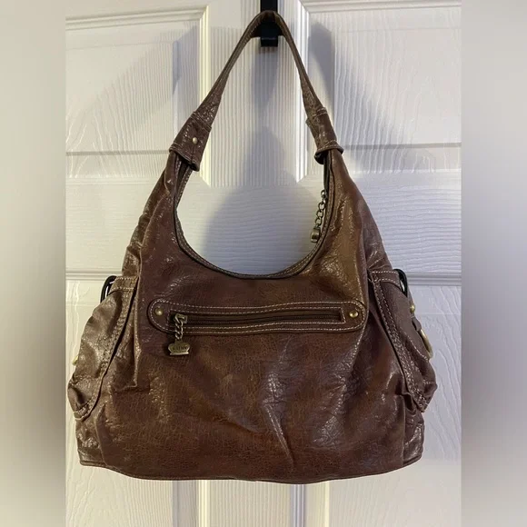Kathy Van Zeeland Brown and Gold Shoulder Bag with Slouchy Silhouette - Picture 9 of 12